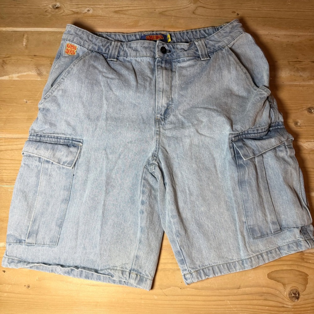 Empyre Mens Blue Denim Cargo Shorts Light Wash Skate Relaxed Fit Size 34